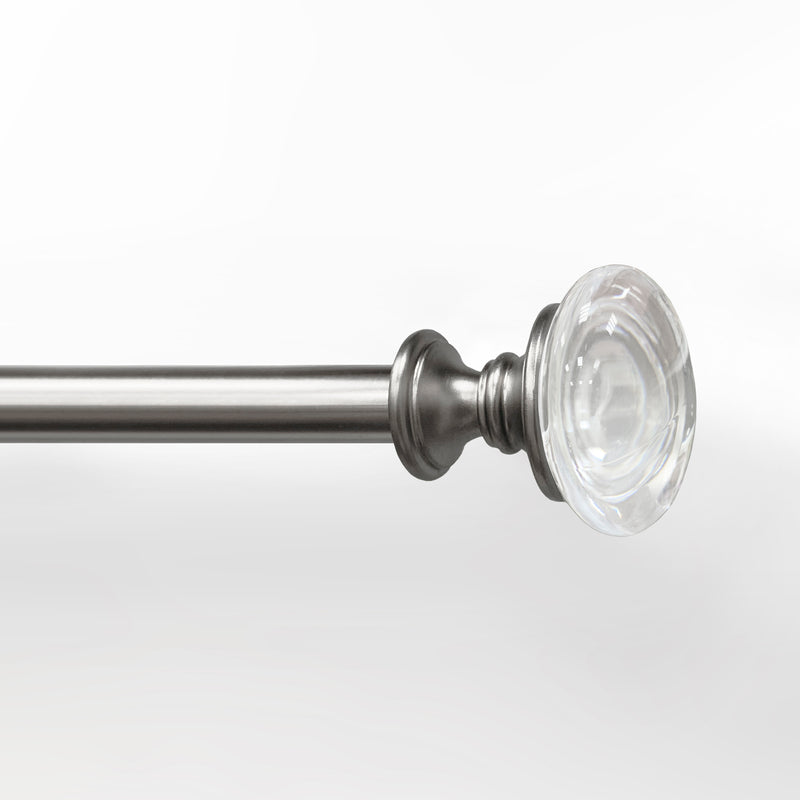 3/4" Drapery Single Curtain Rod Set with Crystal Knob finials_Brushed Nickel/Matte Black