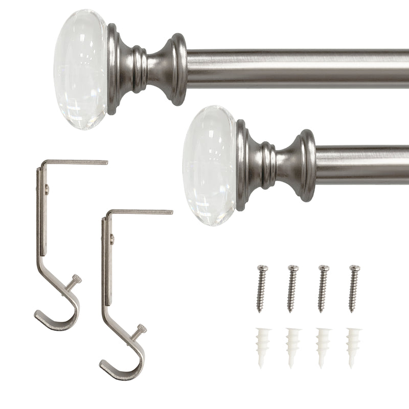 3/4" Drapery Single Curtain Rod Set with Crystal Knob finials_Brushed Nickel/Matte Black