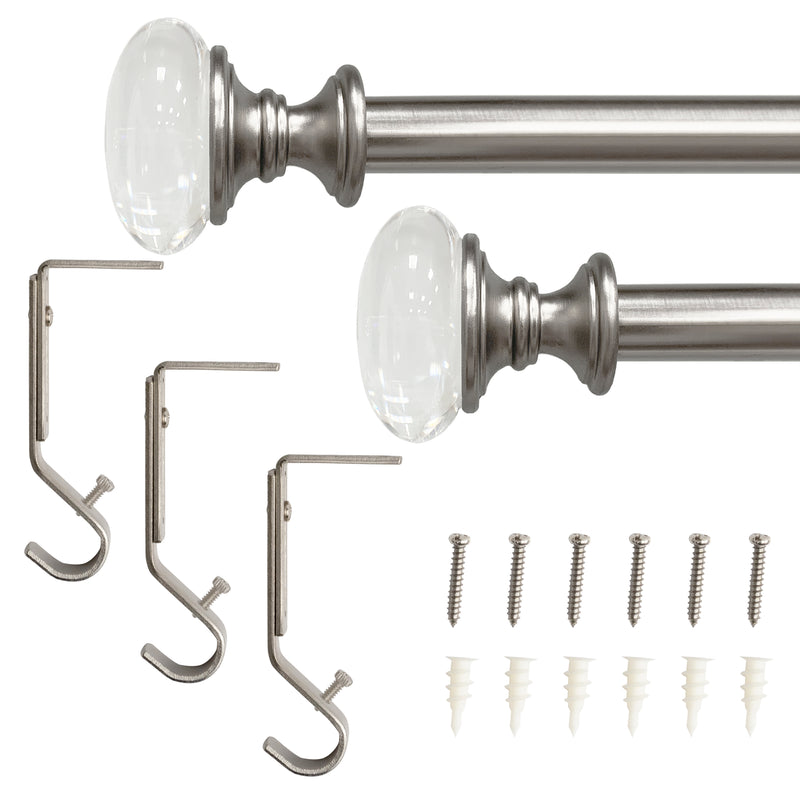 3/4" Drapery Single Curtain Rod Set with Crystal Knob finials_Brushed Nickel/Matte Black