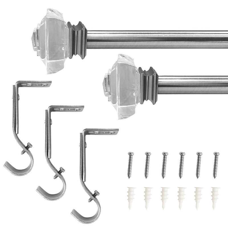 1" Single Curtain Rod Set with Crystal Square Finials_Brushed Nickel