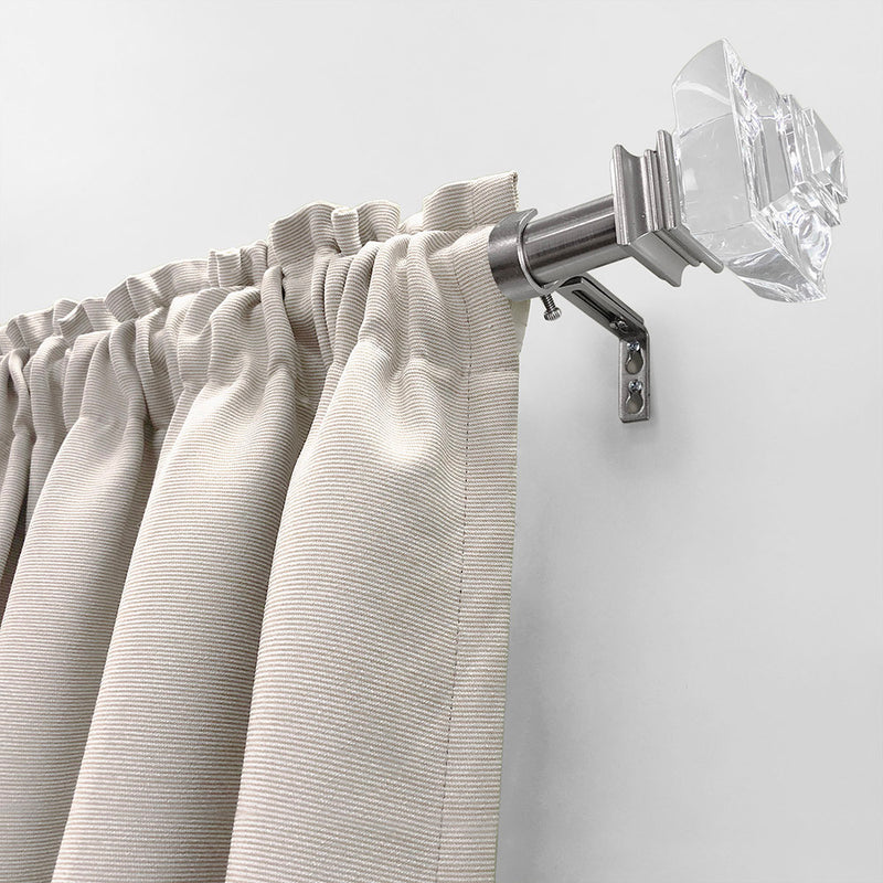 1" Single Curtain Rod Set with Crystal Square Finials_Brushed Nickel