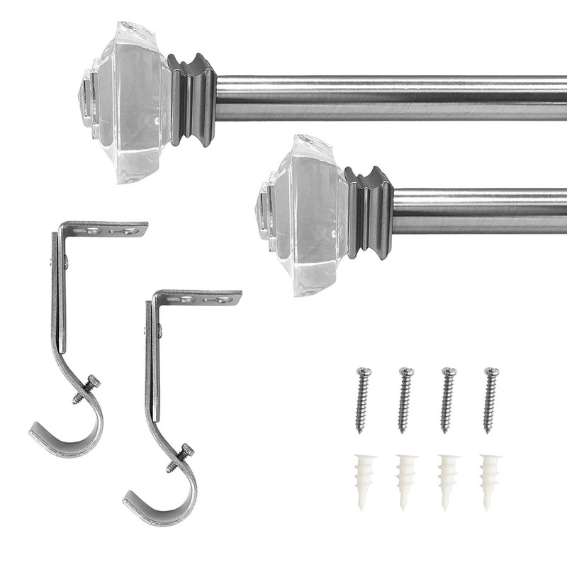 1" Single Curtain Rod Set with Crystal Square Finials_Brushed Nickel