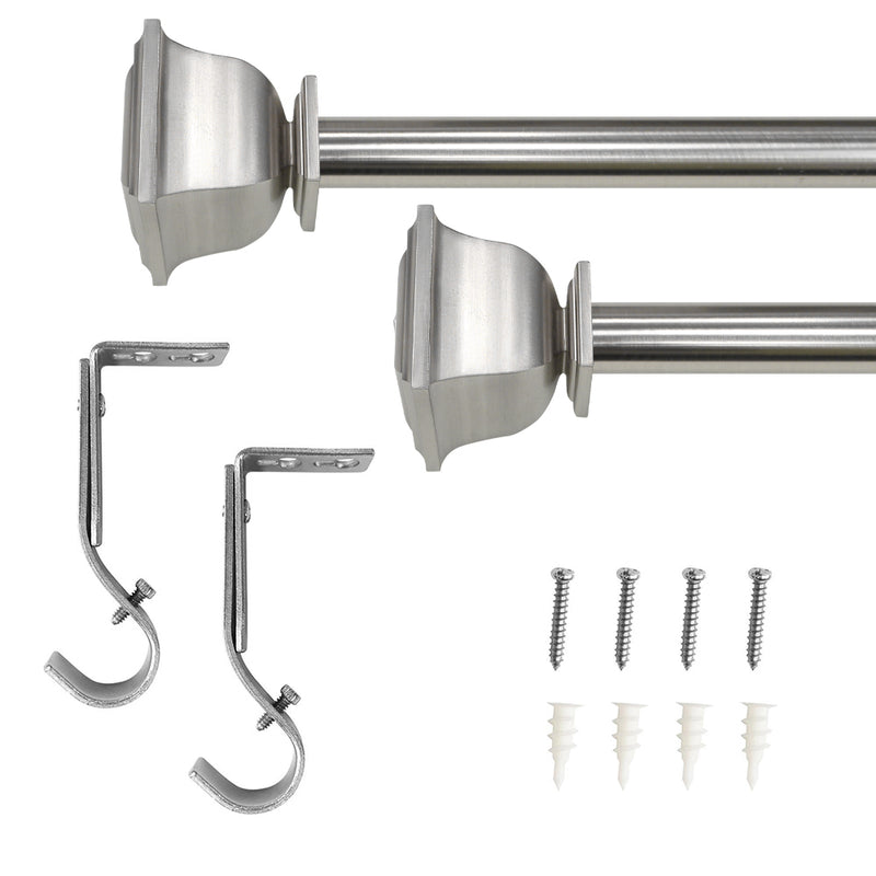 Telescoping 1" Dia. Single Curtain Rod in Brushed Nickel with Classic Square finials
