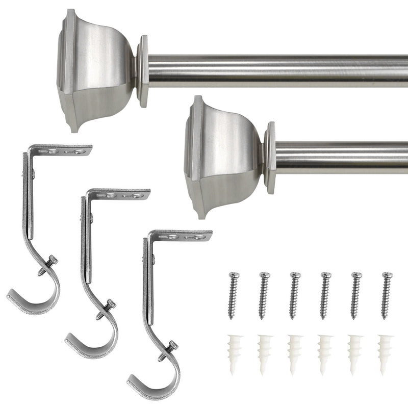 Telescoping 1" Dia. Single Curtain Rod in Brushed Nickel with Classic Square finials
