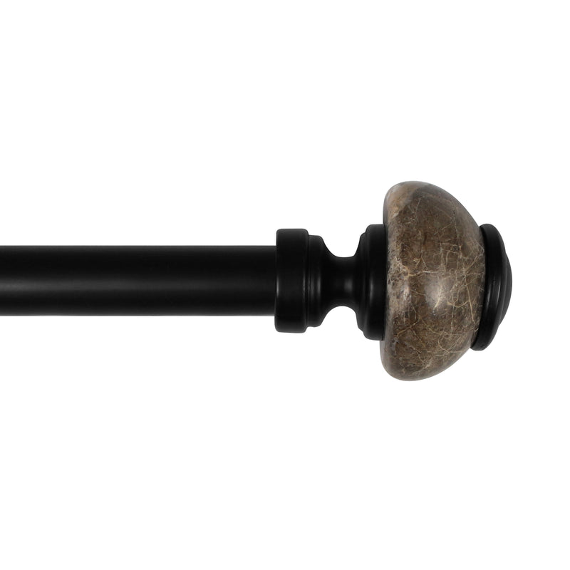 3/4" Drapery Single Curtain Rod Set with Natural Marble finials_Matte Black