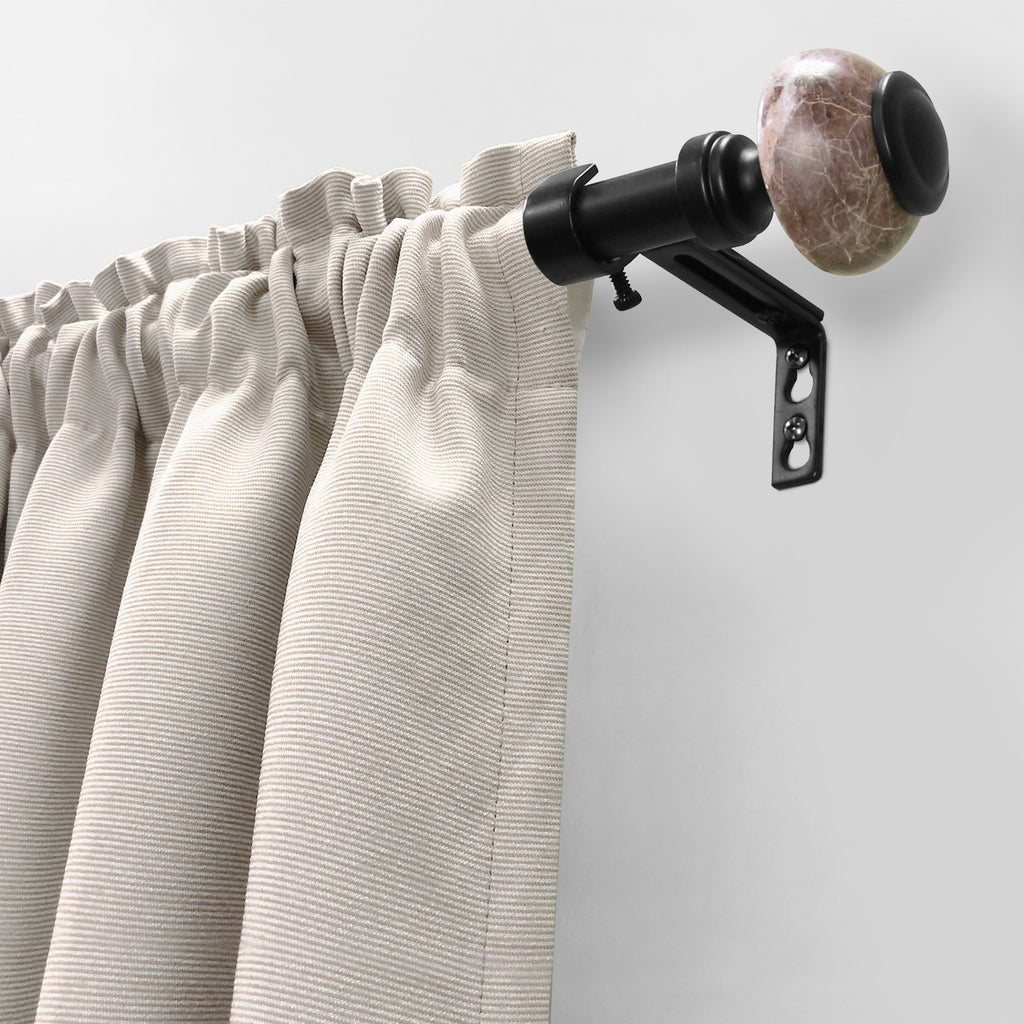 3/4" Drapery Single Curtain Rod Set with Natural Marble finials_Matte Black