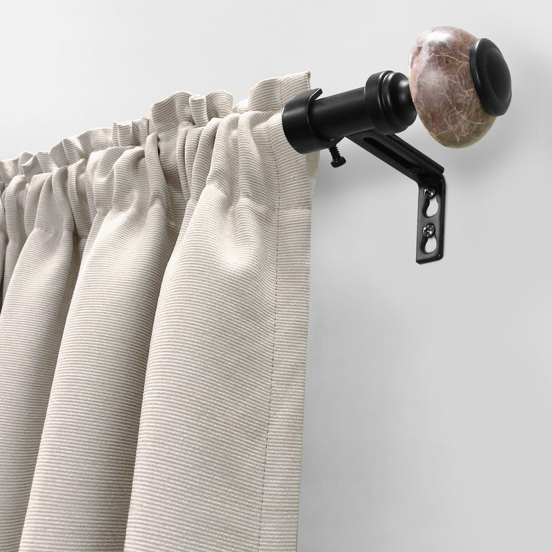3/4" Drapery Single Curtain Rod Set with Natural Marble finials_Matte Black