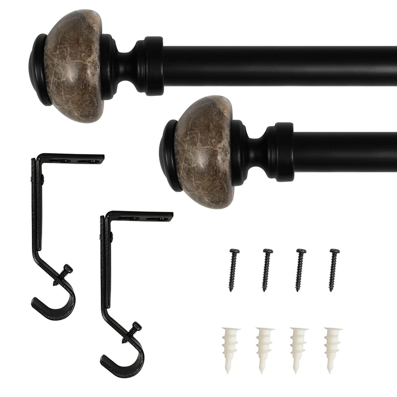 3/4" Drapery Single Curtain Rod Set with Natural Marble finials_Matte Black
