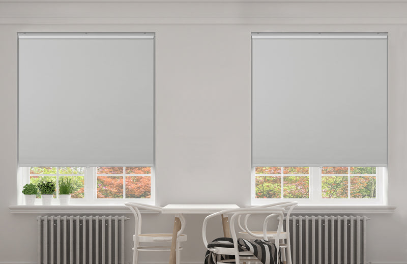 Gray Recycled Fabric Blackout Cordless Slow Release Roller Shade