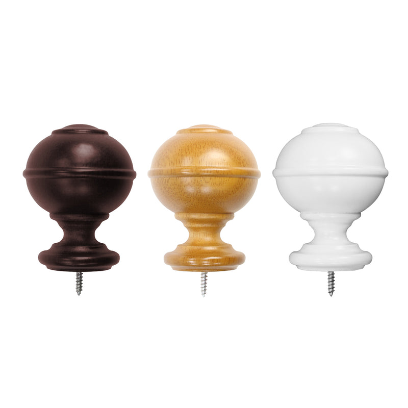 Wood Knob Finials in White/Heritage Oak/Mahogany for 1-3/8 in. pole (2-Pack)