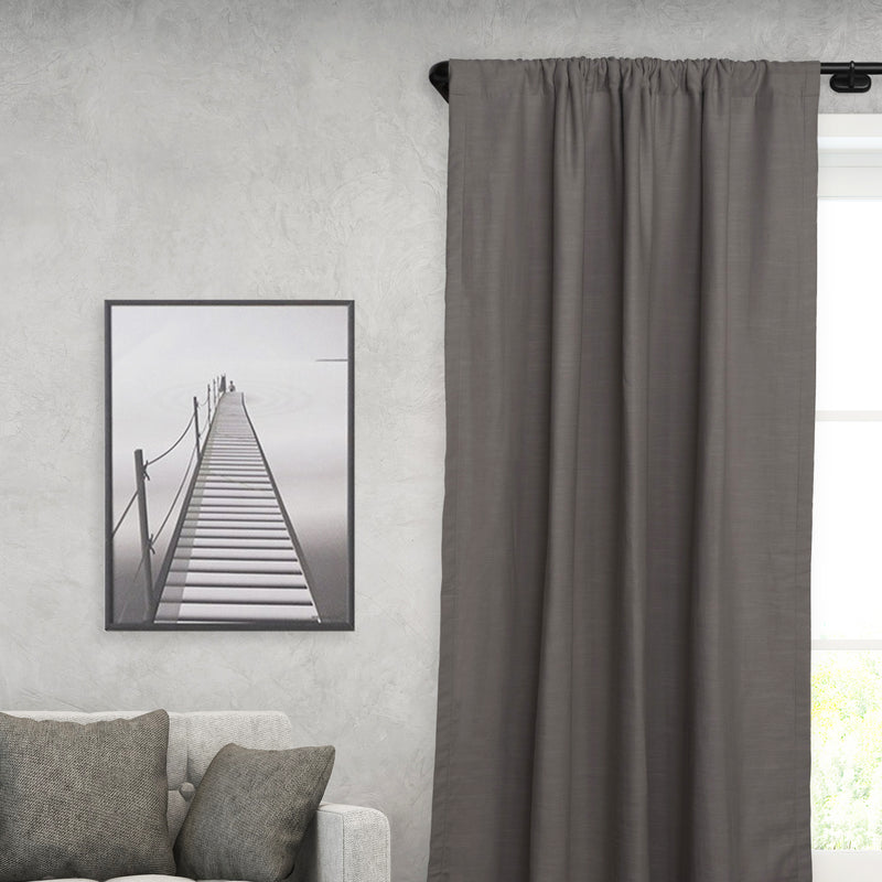 3/4" Adjustable Single Curtain Rod Set with Wrap Around Finial_Black