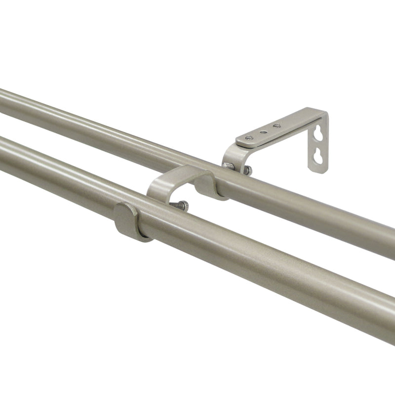 3/4" & 5/8" Drapery 42"-120" Double Curtain Rod Set with ball finials_Silver