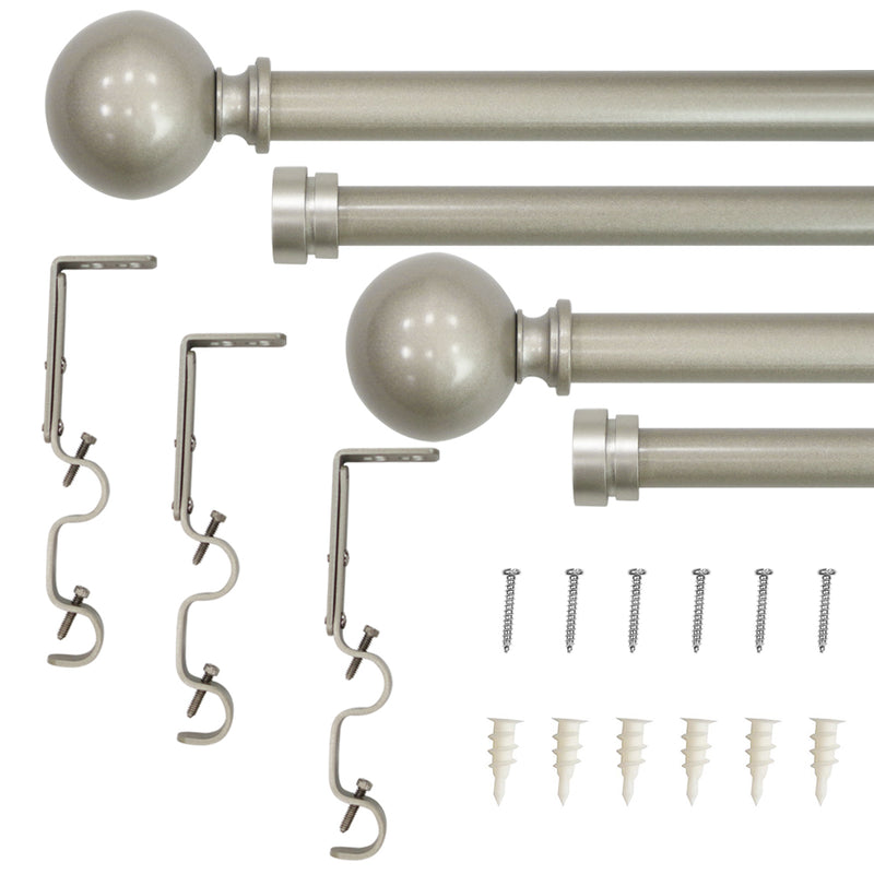 3/4" & 5/8" Drapery 42"-120" Double Curtain Rod Set with ball finials_Silver
