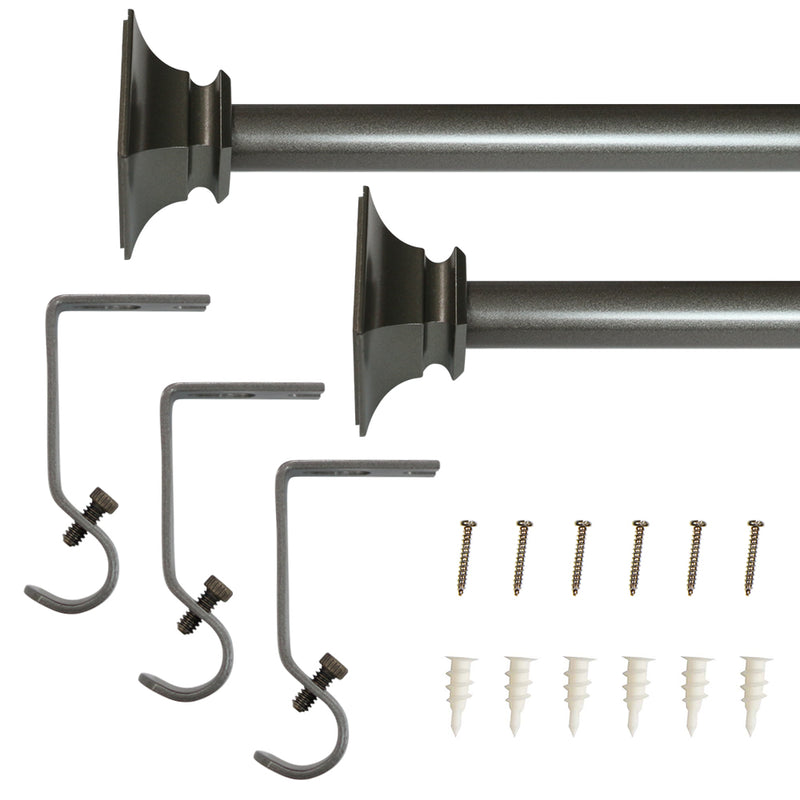 5/8" Drapery 48"-84" Single Curtain Rod Set with Traditional Flat Square Finials_Dark Grey