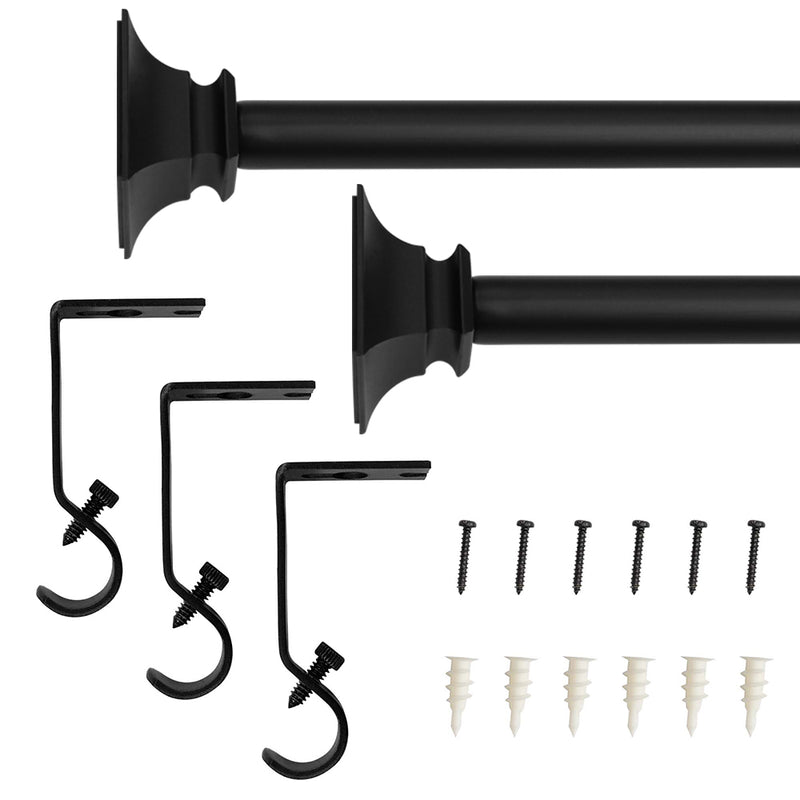 5/8" Drapery 48"-84" Single Curtain Rod Set with Traditional Flat Square Finials_Matte Black