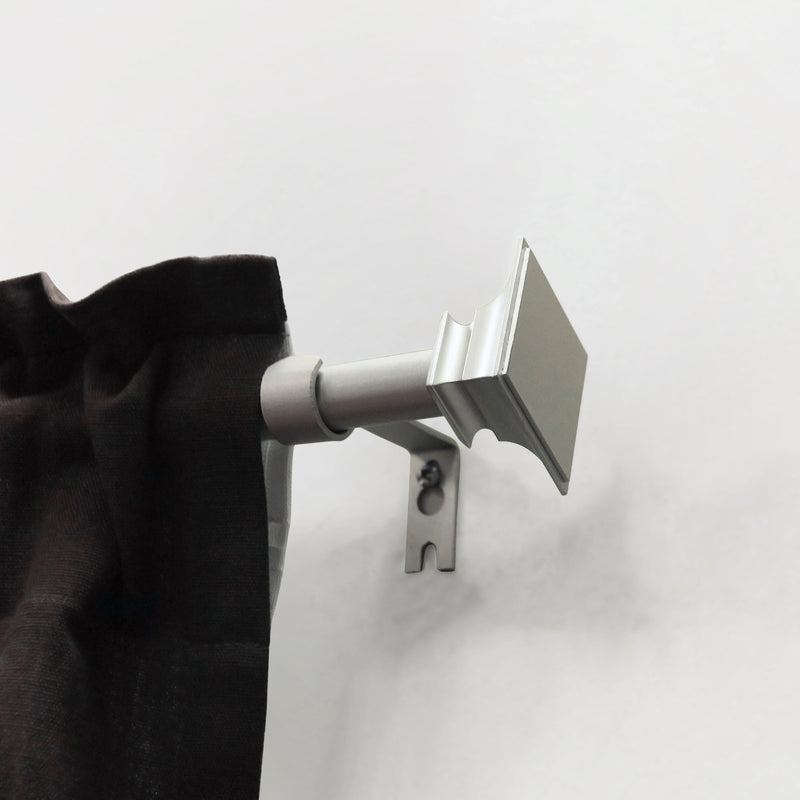 5/8" Drapery Single Curtain Rod Set with Traditional Flat Square Finials_Silver