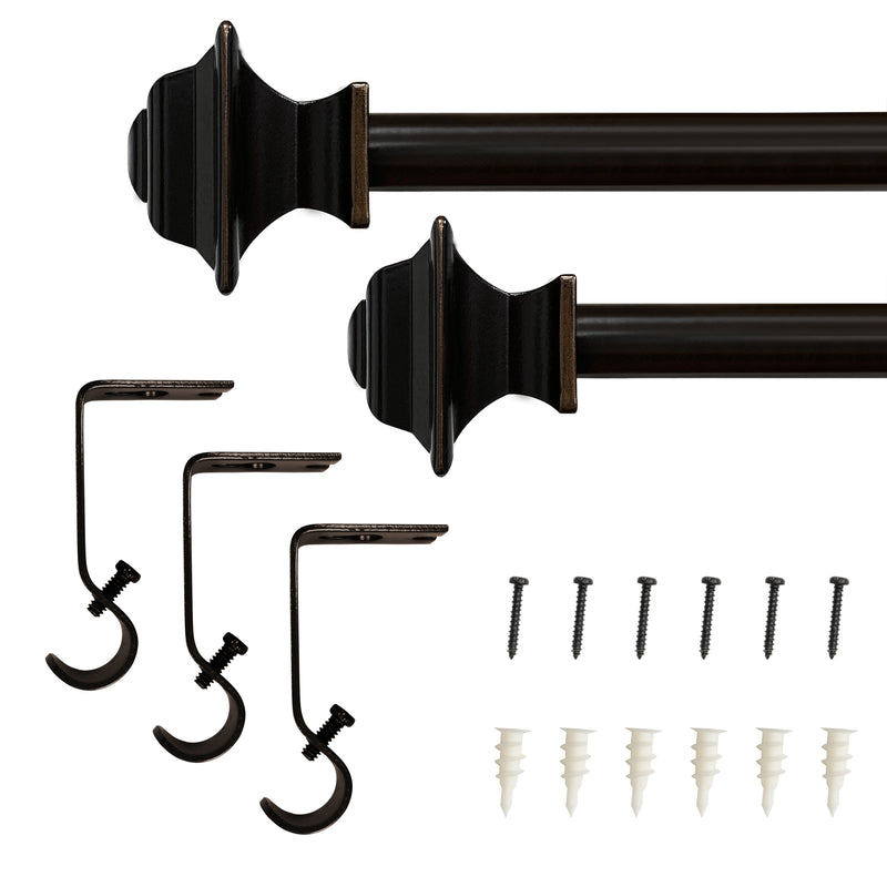 5/8" Drapery Single Curtain Rod Set with traditional Finials_Brown