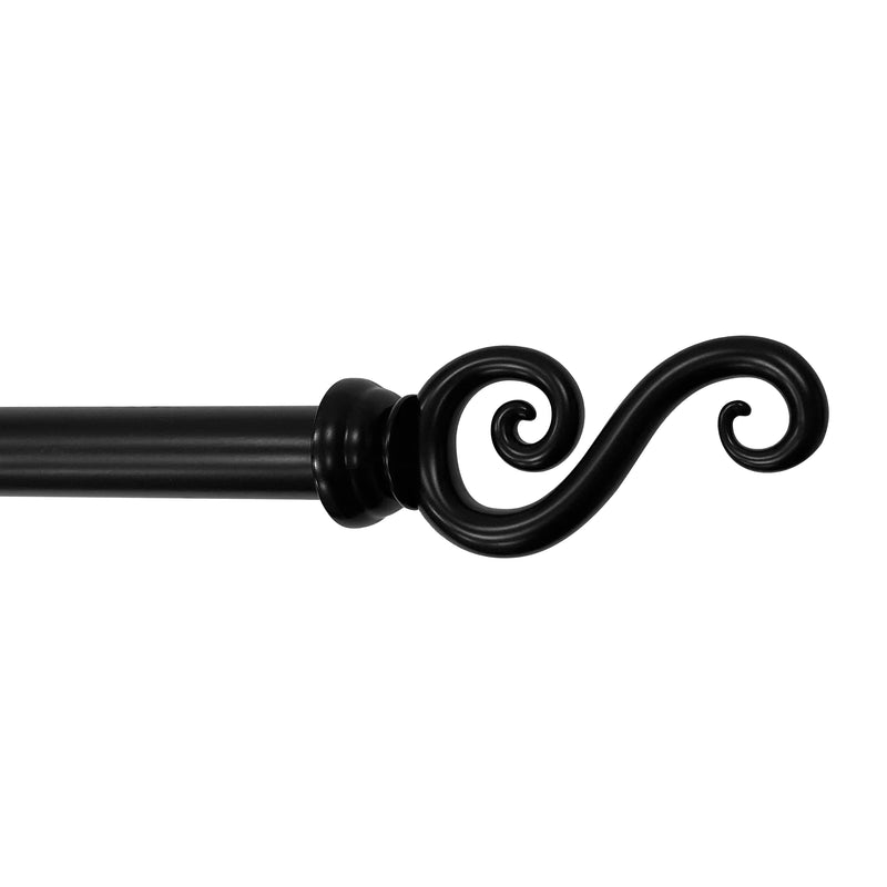 5/8" Drapery Single Curtain Rod Set with Scroll Finials_Black