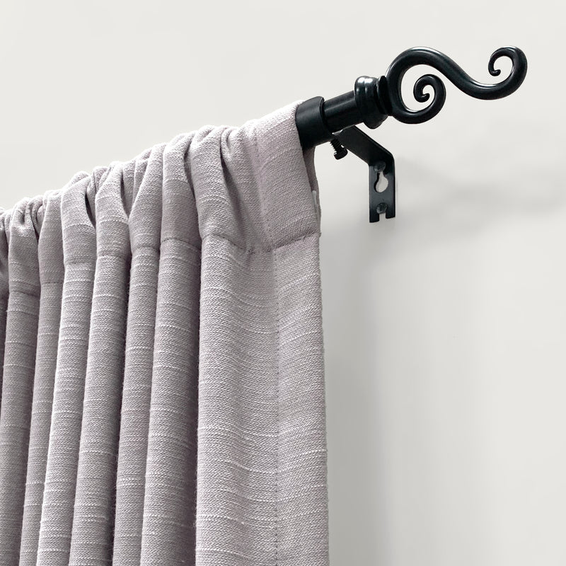5/8" Drapery Single Curtain Rod Set with Scroll Finials_Black