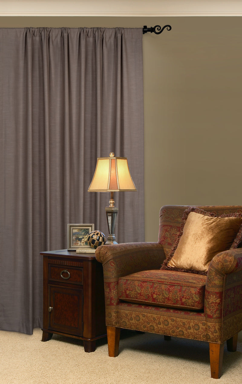 5/8" Drapery Single Curtain Rod Set with Scroll Finials_Black