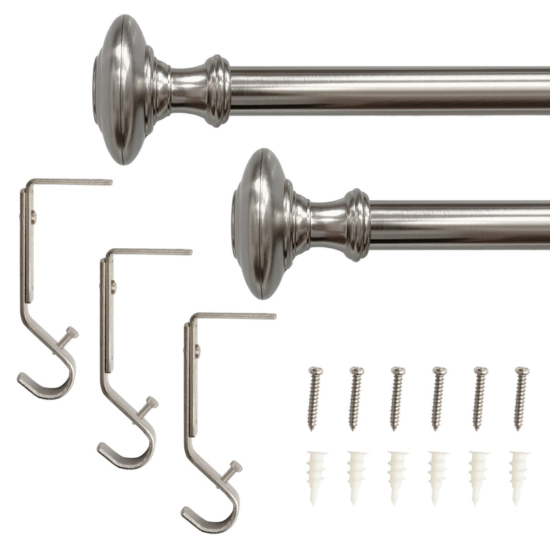 1" Drapery Single Curtain Rod Set with Traditional Finials _Brushed Nickel